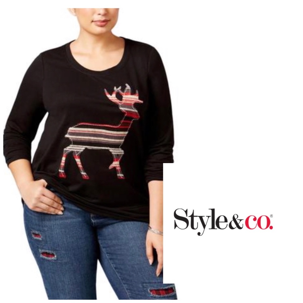 Style &Co. Ugly Christmas Reindeer Sweatshirt Top